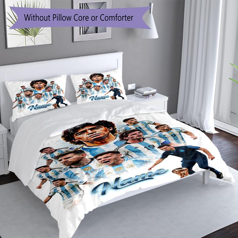 Messi Argentina Football Legends Personalized Name Bedding Set,Light Bed Linen for Dorm Home Decoration,Perfect Festival Gift for Boys,Fade Resistant