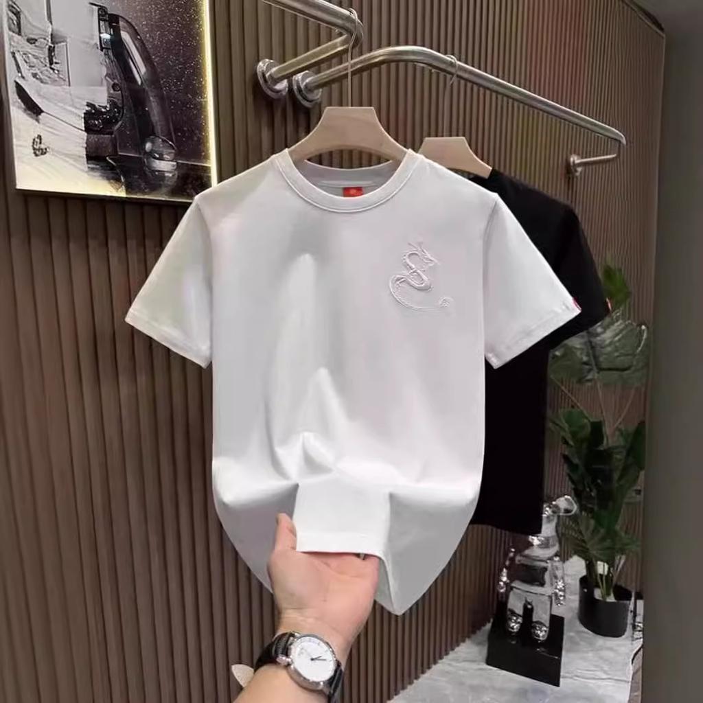 Sommer Top Mode Stickerei Neutral Kurz O-Ausschnitt Lässig Hip Hop Schwere Textur Baumwolle Ins Locker Herren T-Shirt