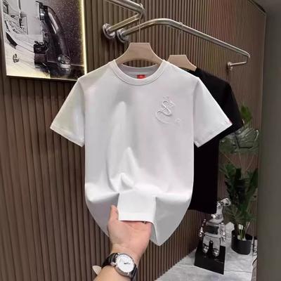 Summer Top Fashion Embroidery Neutral Short O-neck Casual Hip Hop Heavy Texture Cotton Ins Loose Men Tshirt