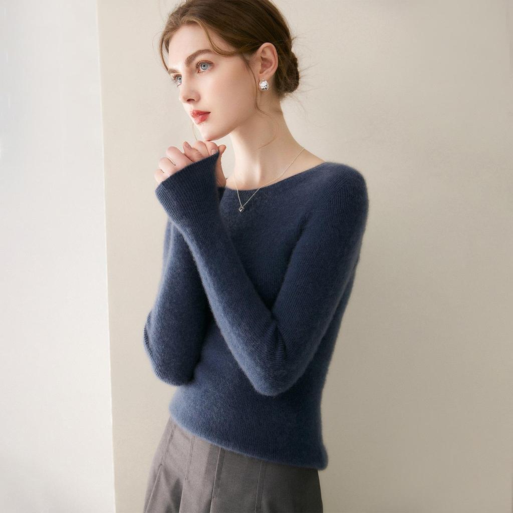 Le Kasha 2026 Women's 100% Cashmere Sweater: Ribbed Round Collar, Long Sleeve, Twelve Gauge Single Thread