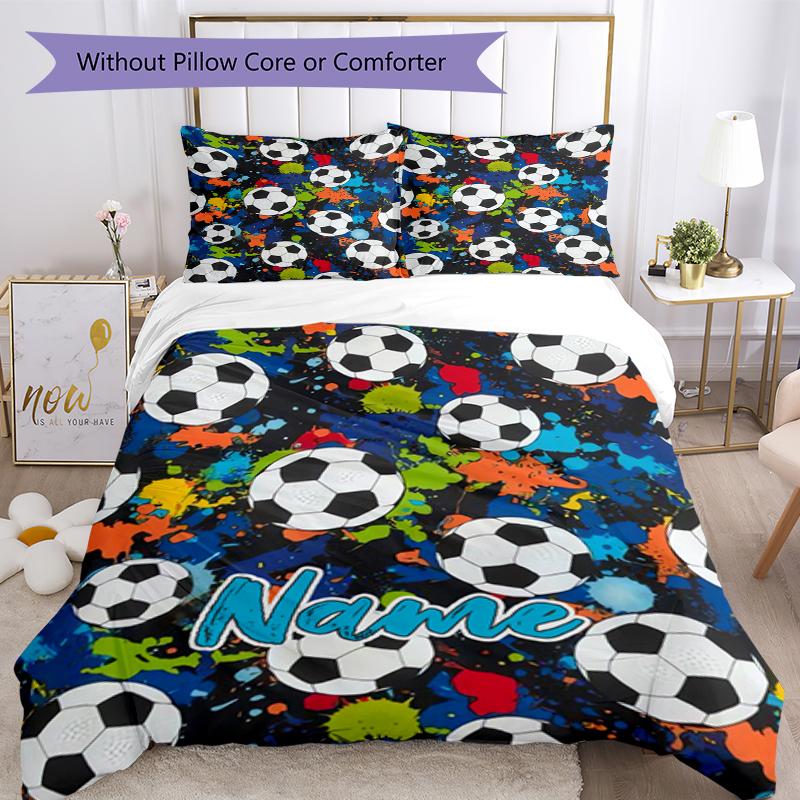 3pcs Custom Name Soccer Bedding Set Duvet Cover Closure Includes 1 Duvet Cover & 2 Pillowcases, Soft and Comfortable for All Seasons.