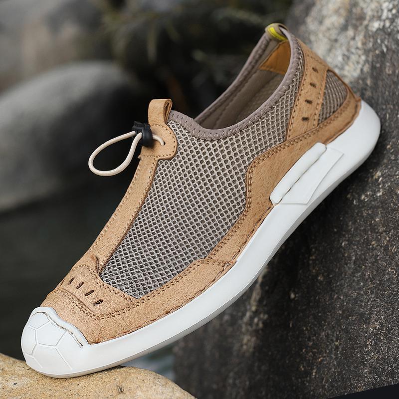 

МодаНовые Летние Мужские Топ Слой Коровьей Кожи Повседневная Мода Дышащая Сетка Обувь Бренд Мужская Уличная Легкая Обувь для Альпинизма 44 хаки