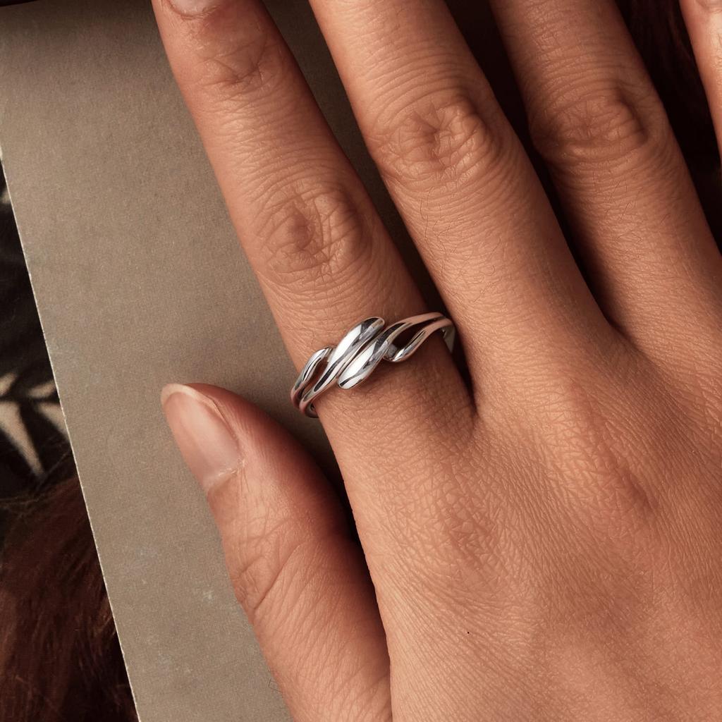 Silver universal ring in the shape of waves, silver 925