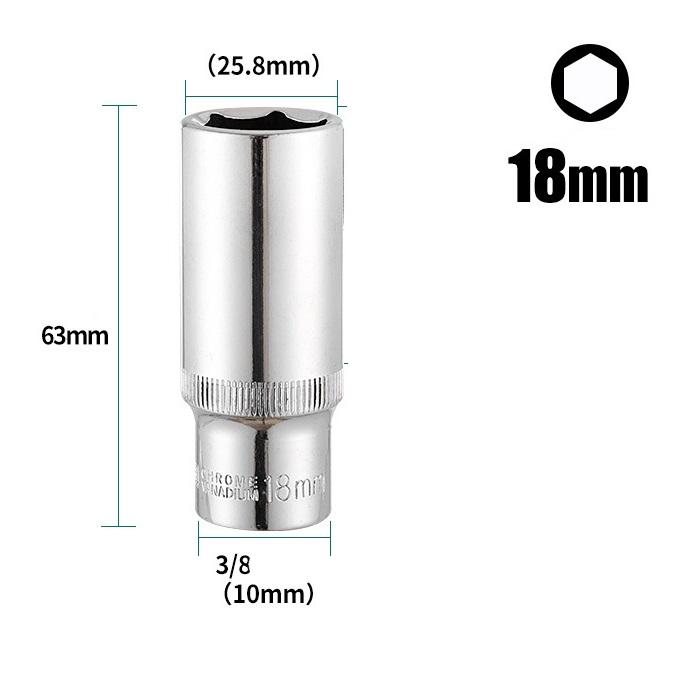1PC 3/8in Deep Socket Adapter Hex Socket Wrench Heads Ratchet Tool 8-24mm 1/2Drive 6 Point Socket For Impact Deep Socket Adapter