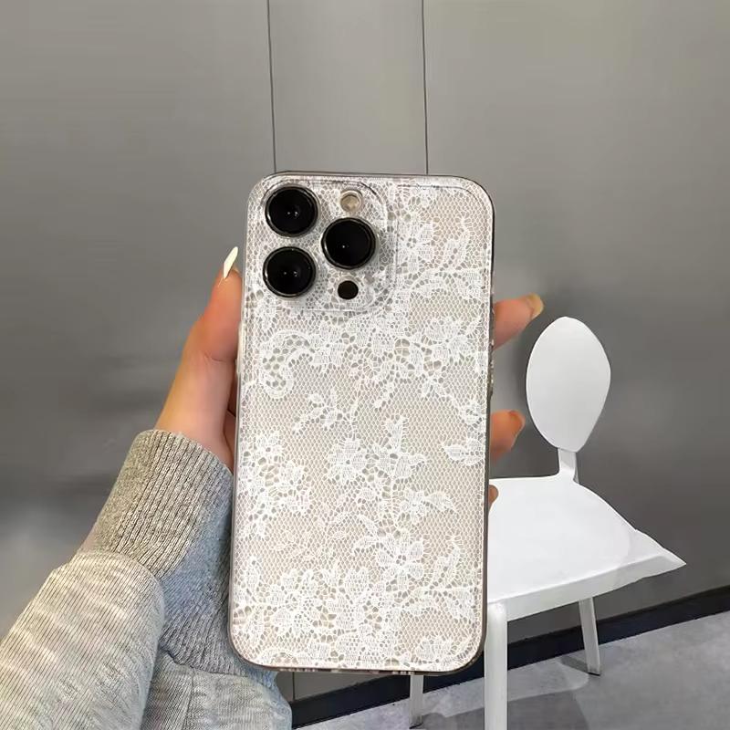 White Flower Lace Clear Phone Case For Samsung Galaxy S26 S24 S25 S23 Ultra S22 S21 S20 Plus FE A50 A71 A72 A73 Silicone Cover