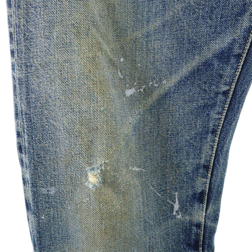 Denime Back Rivet Red Selvedge Straight Denim Pants Button Fly Jeans Men's Used