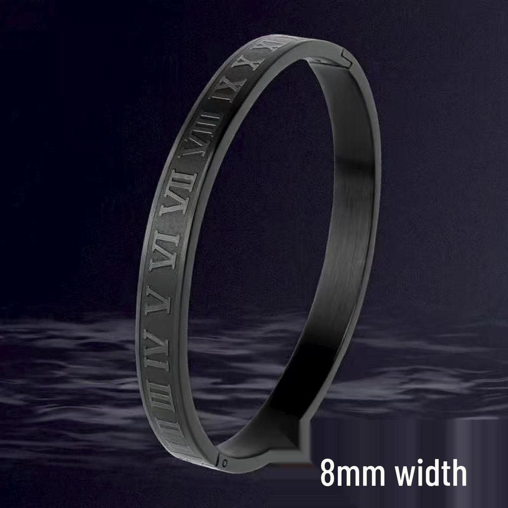 Roman Numeral Men's Titanium Steel Bracelet – Non-fading, Open Clasp, European & American Style.