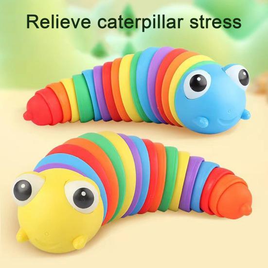 Stress Relief Slug Fidget Toy Articulated Stretch Caterpillar Sensory Toy Portable Travel Bendable Colorful Worm Toy Party Favors