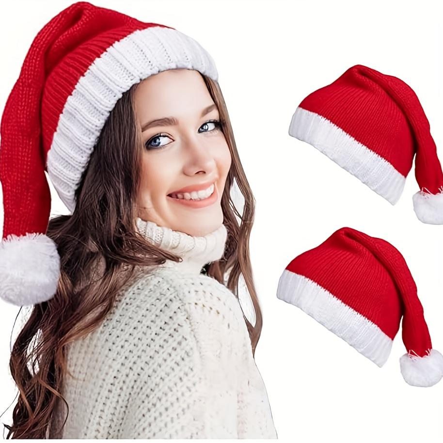 1/2pcs Knitted Christmas Hat, Holiday Winter Hat, Plush Ball Decoration Soft and Warm Christmas Hat, Holiday Party Accessories