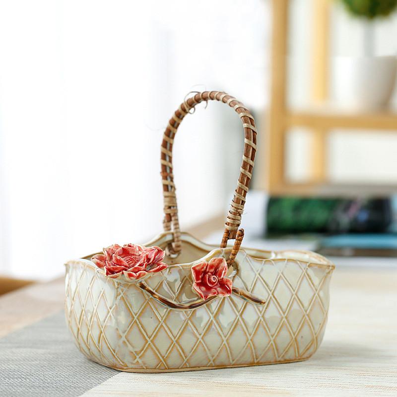 Rattan Hand Blumenkorb Vase Sukkulenten Pflanztöpfe Blumentopf Steinzeug Korb Garten Hof Dekorative Accessoires Vasen Töpfe