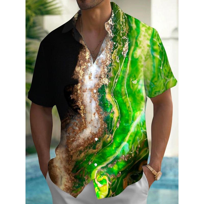 Nuova Camicia Stampata Hawaii Primavera/Estate Moda Tempo Libero Passeggiata in Strada Turista Spiaggia Apertura Totale Manica Corta con Bottoni