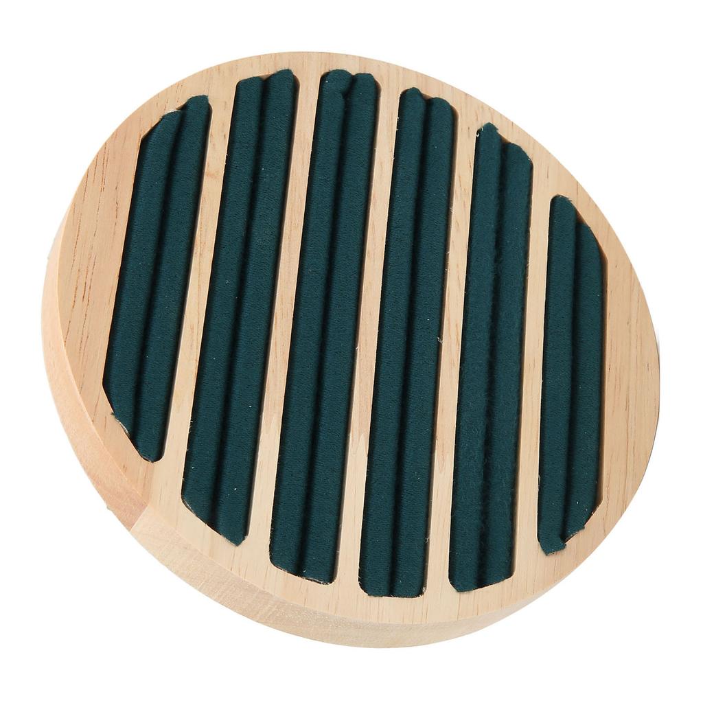 Wood 6 Slots Round Shape Ring Earring Storage Tray Green Flannel Display Jewelry Holder