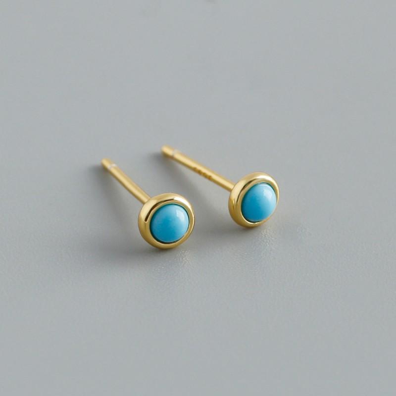 Sterling Geometric Round Chalcedony Stud Earrings Women Minimalist Fashion Jewelry 925 Sterling Silver