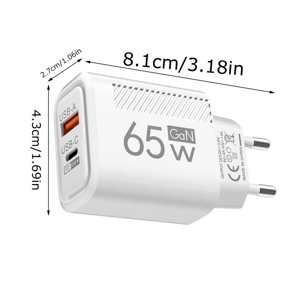 Total 65W GaN USB Charger Fast Charging EU/US Plug Phone Charge Adapter For IPhone Xiaomi Samsung Type C PD Wall Charger
