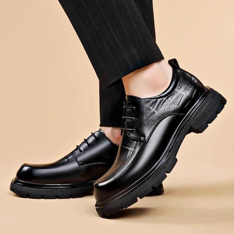 2025 autumn new British business platform big head wide feet black men's shoes fashion casual
