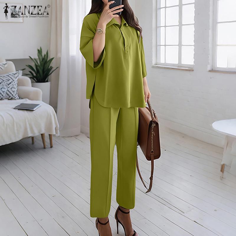 ZANZEA Women 3/4 Sleeve Blouse and Pants Casual Two Piece Suit Sets