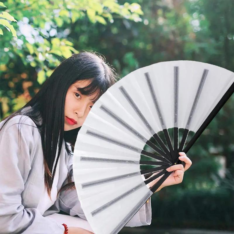 1Pc 13 Inch Foldable Blank Fan Sublimation Printable Polyester Clacking Hand Fan with Plastic Ribs for Craft Kongfu Folding Fan