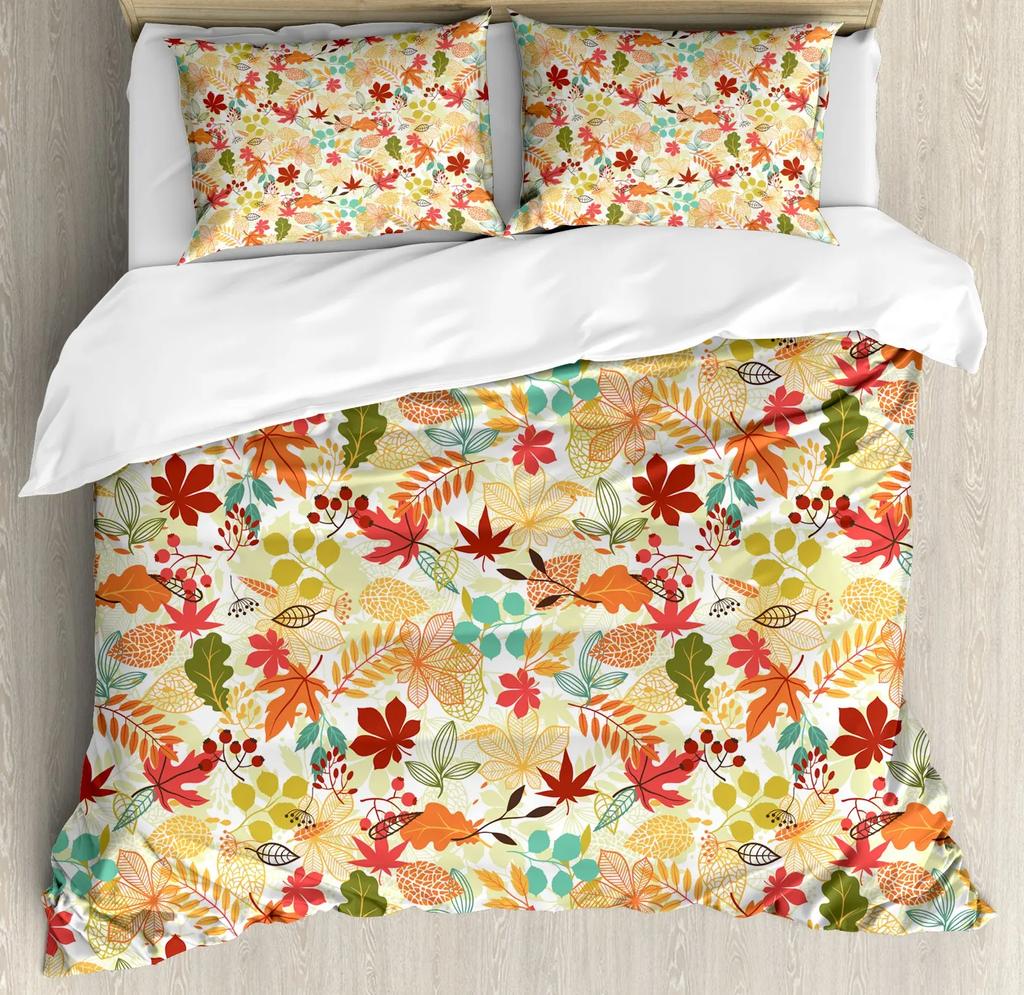Fall Duvet Cover Seasonal Maple Tree Leaves Botanical Foliage Vibrant Floral Forest Image Decorative 3 Piece Bedding for Women