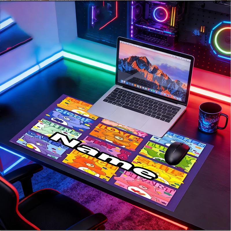 Custom Name Personalized Care Bears Pattern Mousepad, Laptop PC Desk Mat, Decorative Desk Mat for Home Keyboard Pad Gift