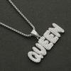 Men Hip Hop KING QUEEN Letter Pendant Necklace with 13mm Miami Cuban Chain Iced Out Bling HipHop Necklaces Fashion Women Jewelry