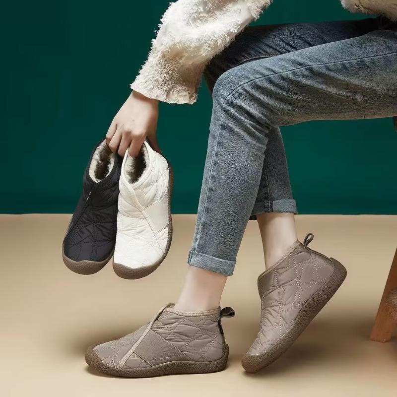 Damen Wasserdichte Winter Stiefeletten, Rutschfeste Warme Faux-Fur Gefütterte Schnee Stiefeletten, Modische Flache Sohle Bequeme Freizeit Schuhe