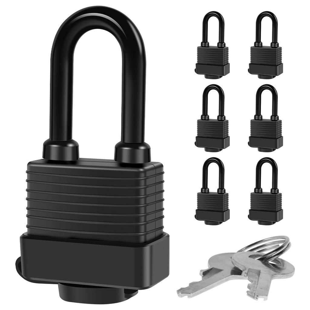 6Pcs Waterproof Padlocks Keyed 1-9/16inch Wide Anti-Theft Laminated Steel Lock Safety Padlock Heavy Duty Outdoor Security Lock