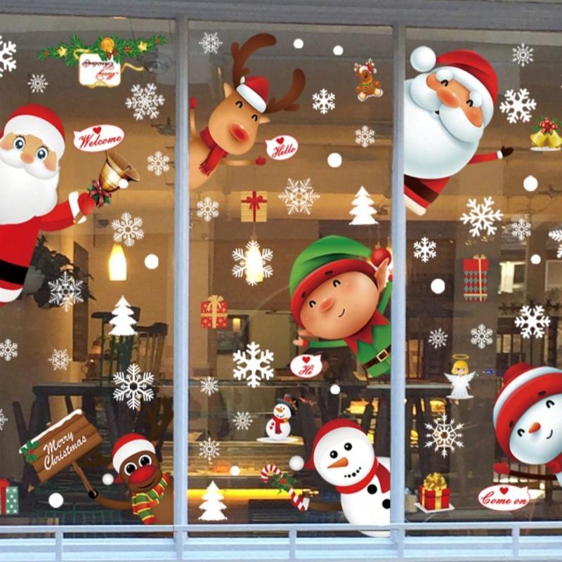 1piece Christmas Sticker, Santa Claus Snowman, Glass Sticker, Window Display Decoration, Snowflake, Deer Sticker, Window Sticker
