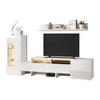 TV-Wandmöbel Set 3-teilig, Hochglanz, Moderner Schrank mit LED, Freistehend und Wandmontage, Acryltüren, Glasabtrennung, Weiß, TV bis 70'