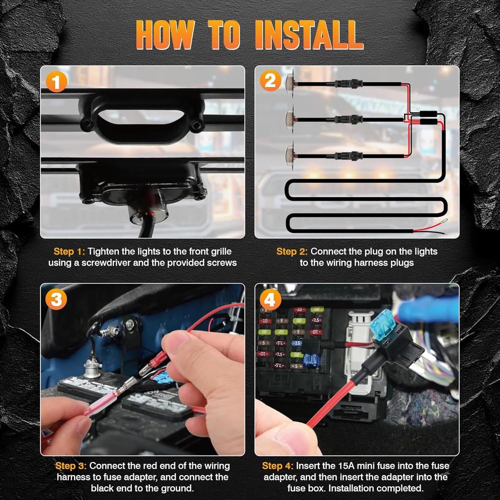 MACHSWON 3pcs LED Front Grille Marker Lights,Compatible with Ford F-150 Raptor 2004-2019,Compatible with Dodge Ram 1500 2013-2018 Aftermarket Grilles