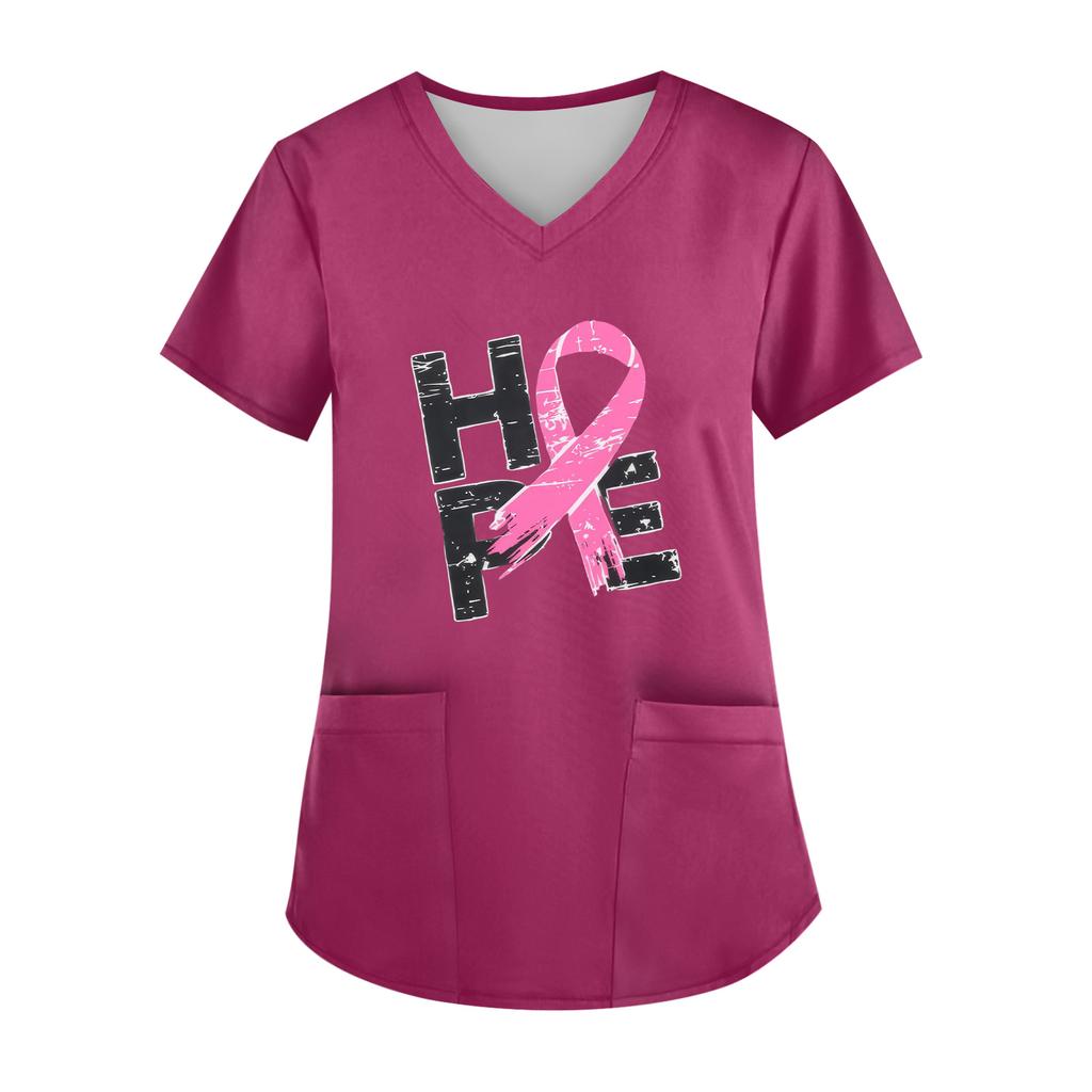 Women's V-Neck Short-Sleeve Pocketed Top With Side Slit