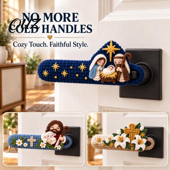 Seasonal Interior Decor Christmas Door Handle Cover, Knitted Lever Handles Cute Santa Gingerbread Claus Covers Man Penguin, Festive Sleeve for
