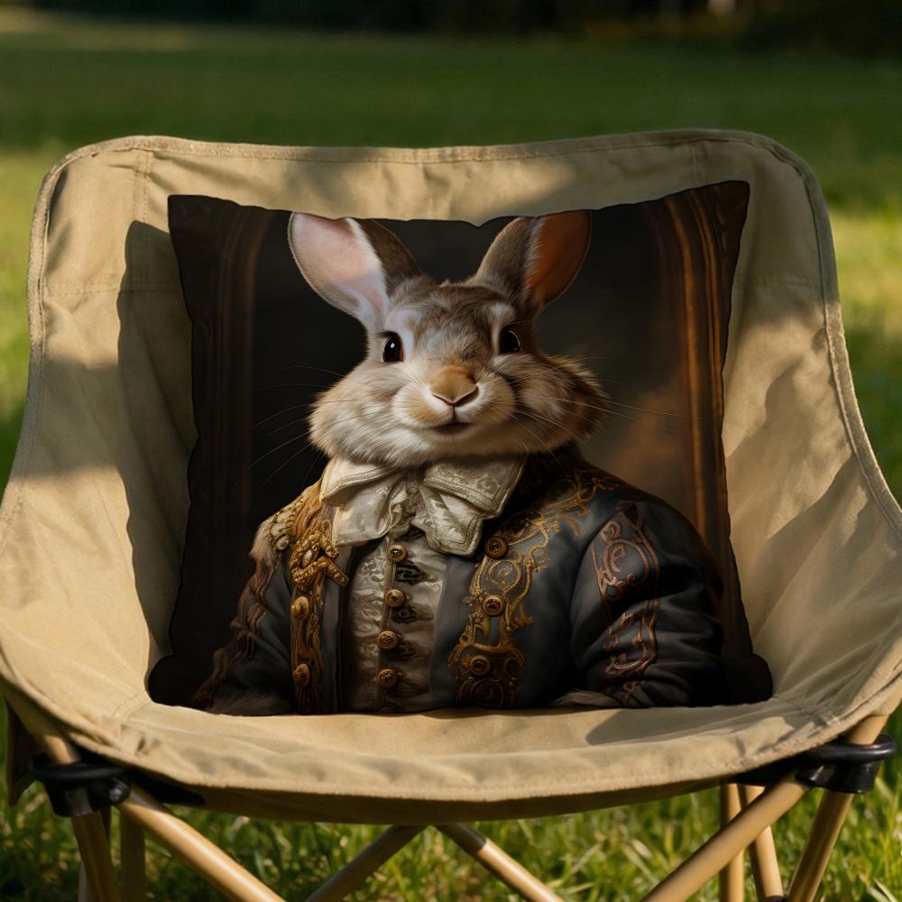 Retro Rabbit Portrait Cushion Cover Soft Reversible Durable Pillow Cover MultiScene Use for Home Car Daily Comfort