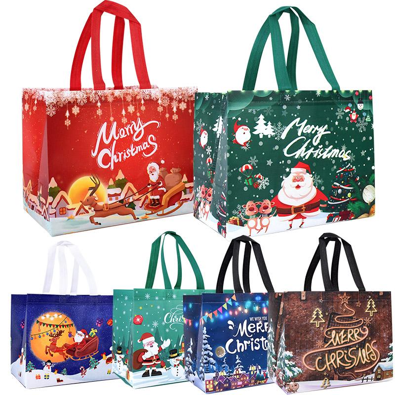 1pc Merry Christmas Gifts Bags Santa Elk Non-woven Candy Gift Packaging Tote Bag Xmas New Year Party Decor Noel Shopping Pouch
