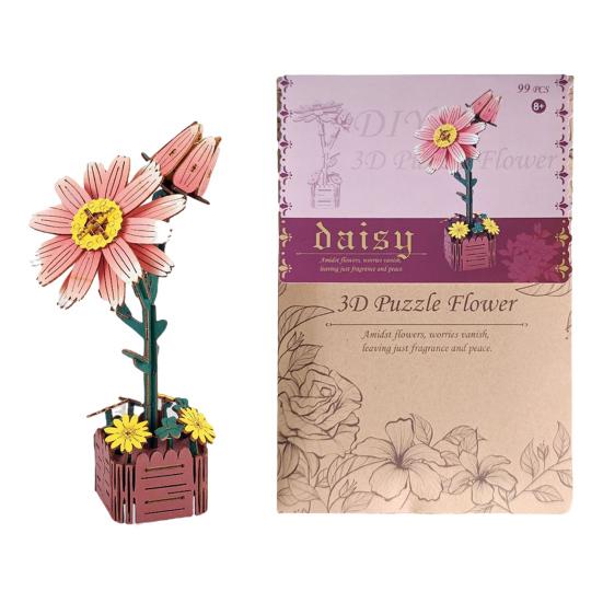 3D Wooden Flower Puzzle Kit for Adults DIY Botanical Bouquet Building Set Wood Sunflower/Rose Floral Craft Kit for Stress Relief Housewarming Gifts