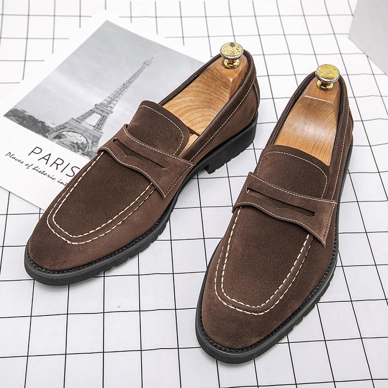 New Luxury Suede Leather Black Slip On Shoes Men Casual Penny Loafter Business Formal Dress Footwear Sapatos Tenis Masculino
