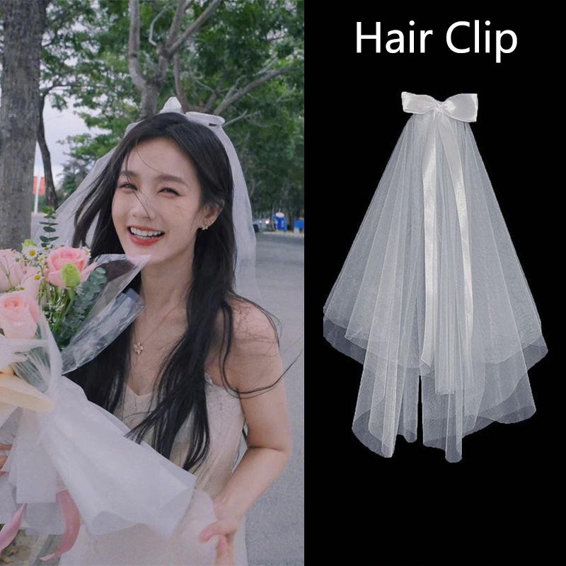 Bridal Woman Luminous Tulle Long Bachelorette Party Wedding  Ribbon Edge With Bowknot For Wedding Party