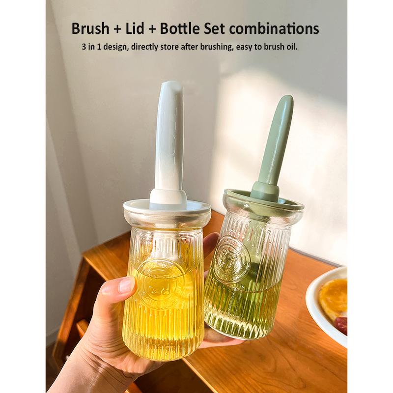 2 in 1 Silicone Dropper Measuring Oil Dispenser Bottle Glass Olive Oil Dispenser Bottle With Silicone Brush