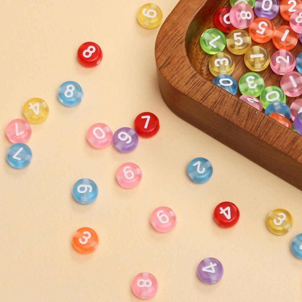 100pcs 7mm Acrylic Round Digital Beads for Mobile Phone Chain Making Bracelet DIY Handmade Necklace Fashion Beaded Material Accessories
