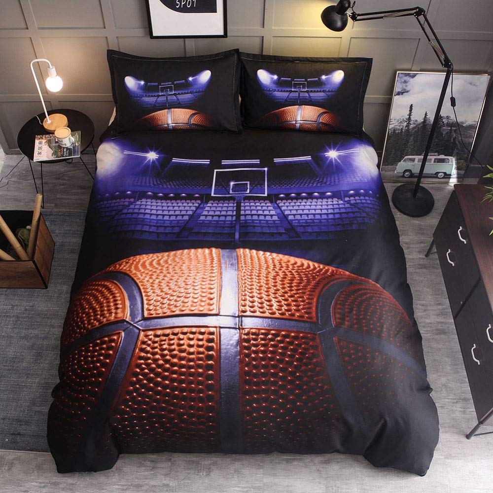 Basketball Duvet Cover Set Queen,Sports Gaming Comforter Cover For Boys Girls,Black Graffiti Bedding Set Sports Bedspread Cover