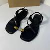 Soleist Summer Flat Sandals for Woman Fashion Metal Decoration Ladies Footwear Breathable Cross Strap Casual Clip Toe Beach Shoes