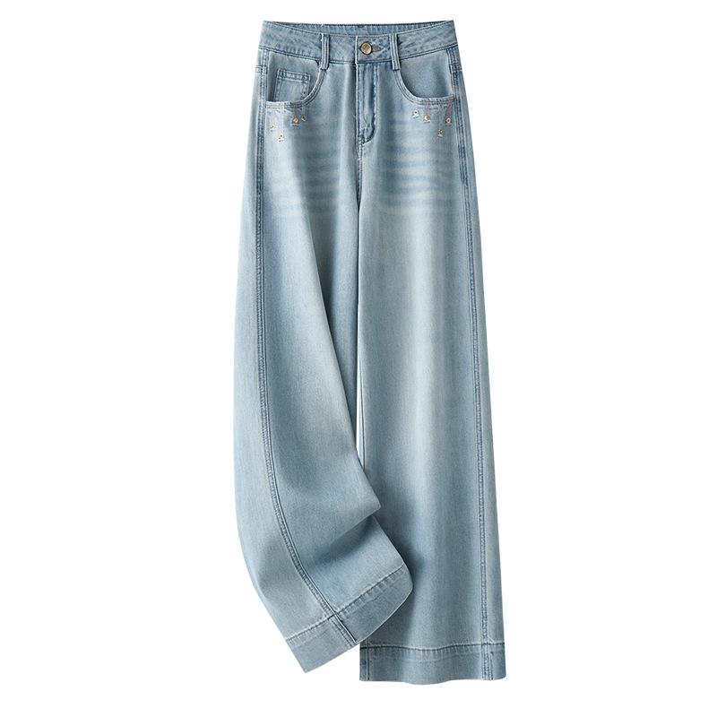 Women's Light Blue High-Waisted Wide-Leg Jeans: Spring/Summer 2025 Loose, Slimming, Straight-Leg Pants.