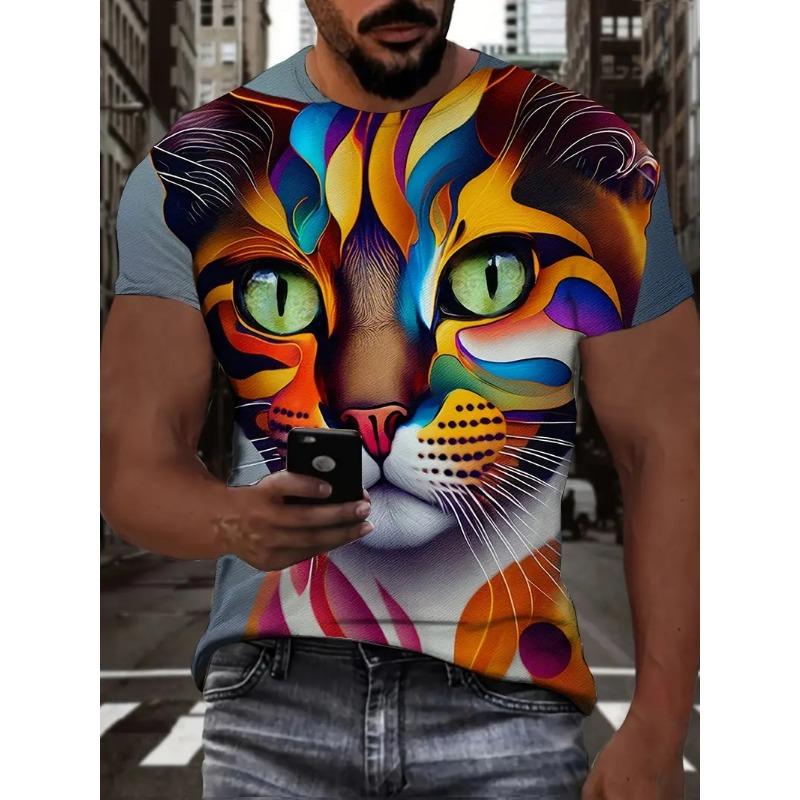 New Men's Novelty 3D Cat Full Print T shirt Casual Fashion Funny Short Sleeve T-shirt Unisex Top Summer Oversized Streetwear Tee