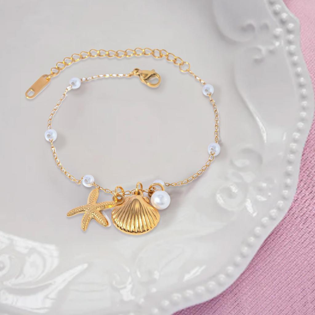 Starfish and Seashell Necklace Stylish Pendant Earrings Gold Sea Theme Jewelry Titanium Steel Texture for Any Occasion