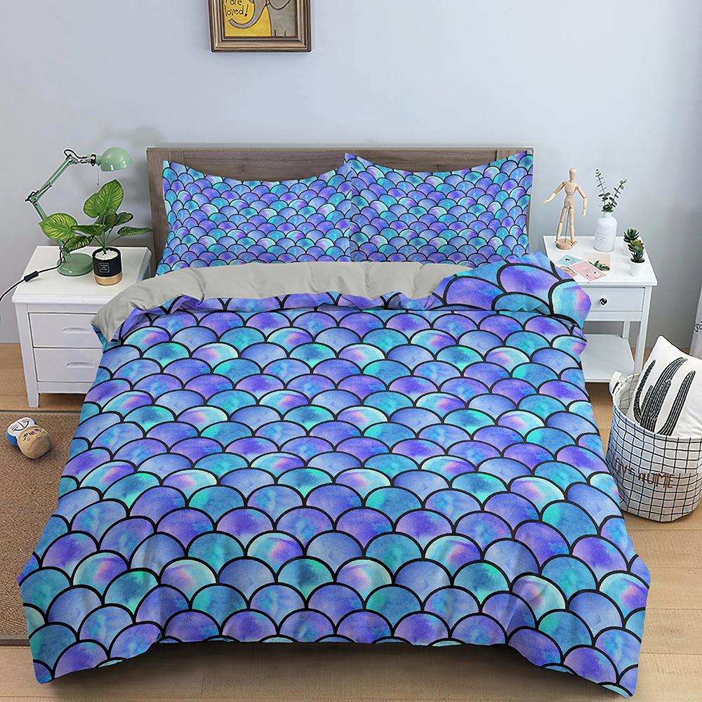 Fish Scales Duvet Cover Set Colorful Mermaid Polyester Comforter Cover With Pillowcase King Queen Full Size For Boys Girl Teen