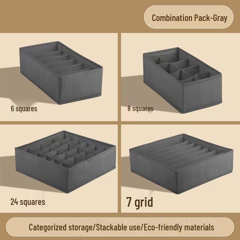Underwear and Socks Organizer: Home Fabric 4-Piece Lidless Storage Set for Scarves, Socks, and Bras.