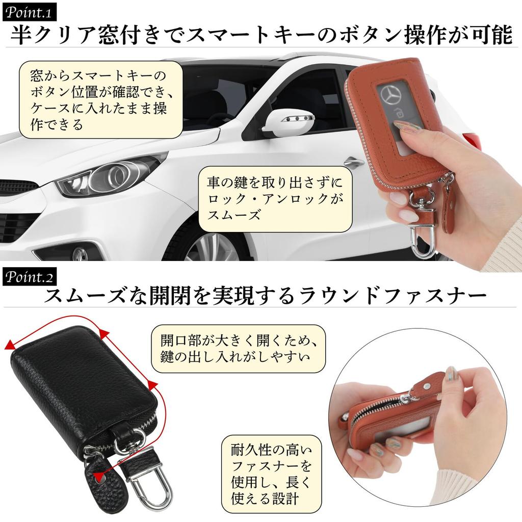 Negs-S Smart Key Case with Window, Anti-Slip Cushion, Key Case, Smart Key Compatible, Car, Leather, orange