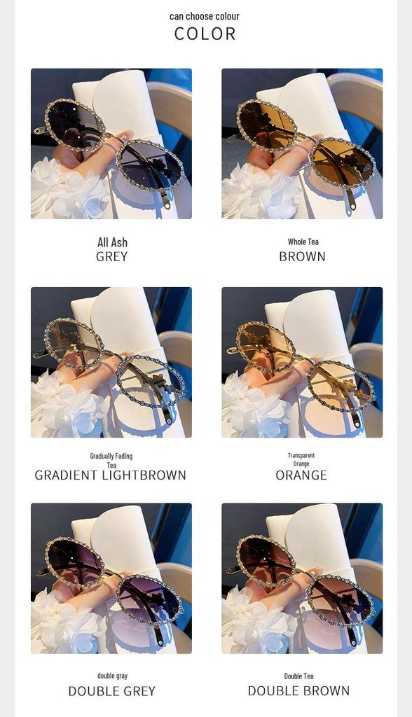 Star Diamond Rhinestone Round Frame Sunglasses - Versatile & High-End Glasses for Parties