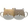 [Kawaiku] "Nikoichi" Cute Round Mug Set, Pair - Large, Approx. 13x10cm, 390ml, Shiba Inu Design, White Braun Approximately 12.5 x 9.7