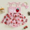 Citgeett Summer Birthday Infant Baby Girls Bodysuit Dress Sleeveless Letter Embroidery Tulle Jumpsuit Headband Clothes