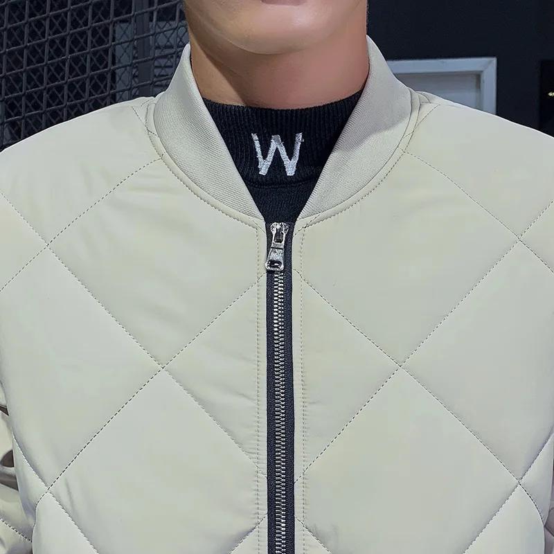 Autumn Winter New Cotton Padded Jacket Men Clothes Baseball Collar Parka Jackets Diamond Plaid Coat Men's Plush Puffer Jacket